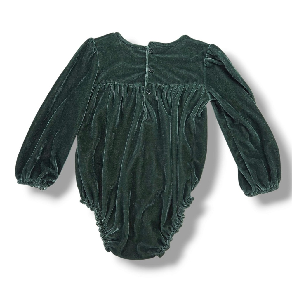 Carter's Girls Velvet Long Sleeve Puff Sleeve Bodysuit Emerald Green 24M - Picture 2 of 6